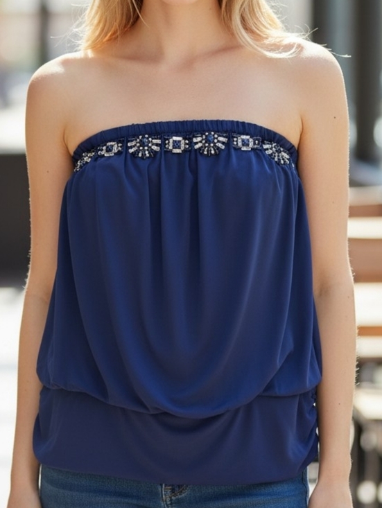 Lane Bryant Dresses & Skirts - Strapless Beaded Lane Bryant 1820 Plus Navy Blue Women’s Dress